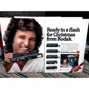 1979 Kodak Ektra Camera with Michael Landon 2 Page Print Ad vintage 70s